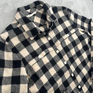 Woolrich S/M Women's Black,‎ Ivory Plaid Shacket Shirt Jacket Wool Blend Button